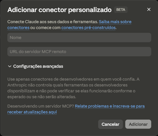 Modal de adicionar conector personalizado